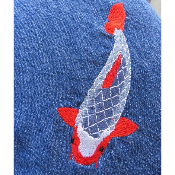 High Sierra Vintage 90's Women's Denim Shirt with Embroidered Koi Fish XL EUC - Picture 3 of 9